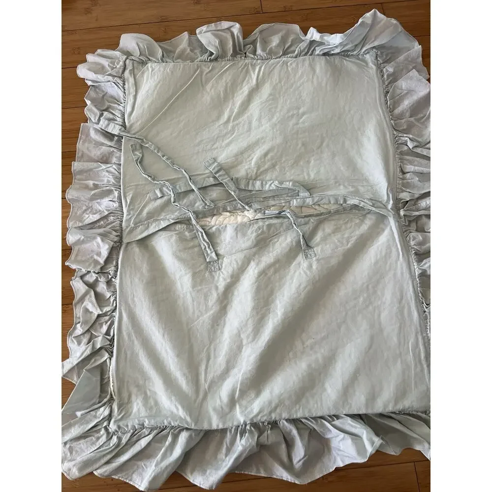 Pottery Barn Quilted Ruffled Pillow Shams 26 x 26” Seafoam Green Cotton A Pair